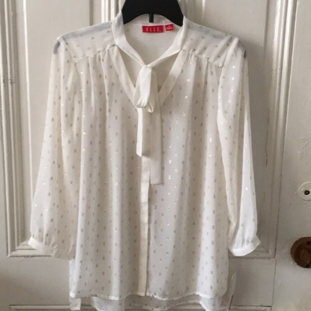 Nwot Elle Semi-Sheer Blouse with Gold Accents - Size S